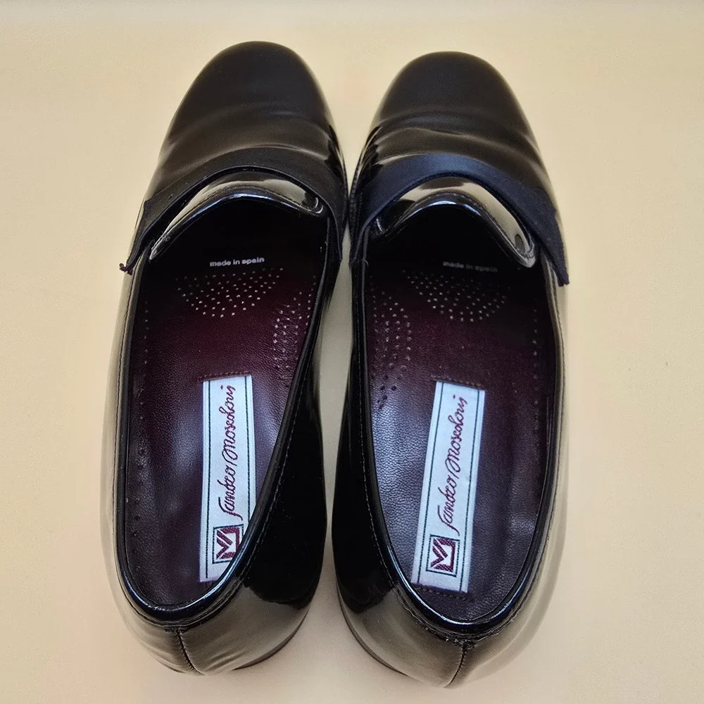 Sandro Moscoloni Men's Royal Black Patent Leather Tuxedo Loafers 10 Spain in Box